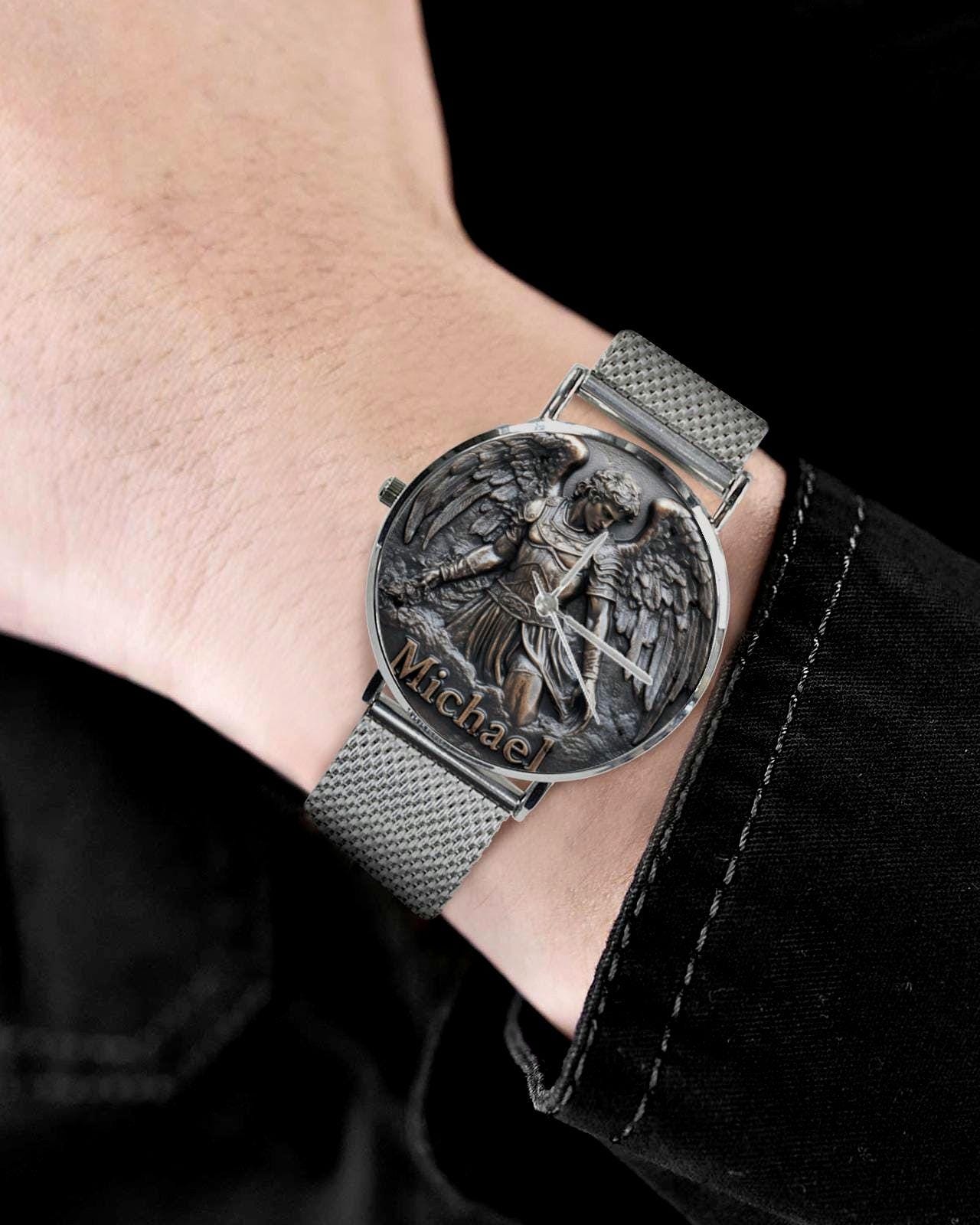 Men's Saint Michael 3D 40MM All Stainless Steel Monogram Quartz Watch