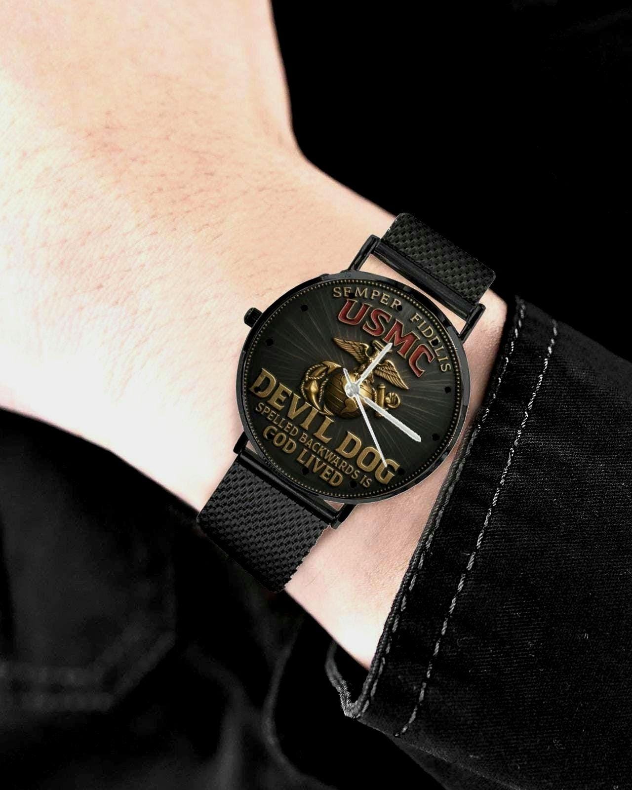 Men's USMC Devil Dog Marine Corp 40MM All Stainless Steel Monogram Quartz Watch