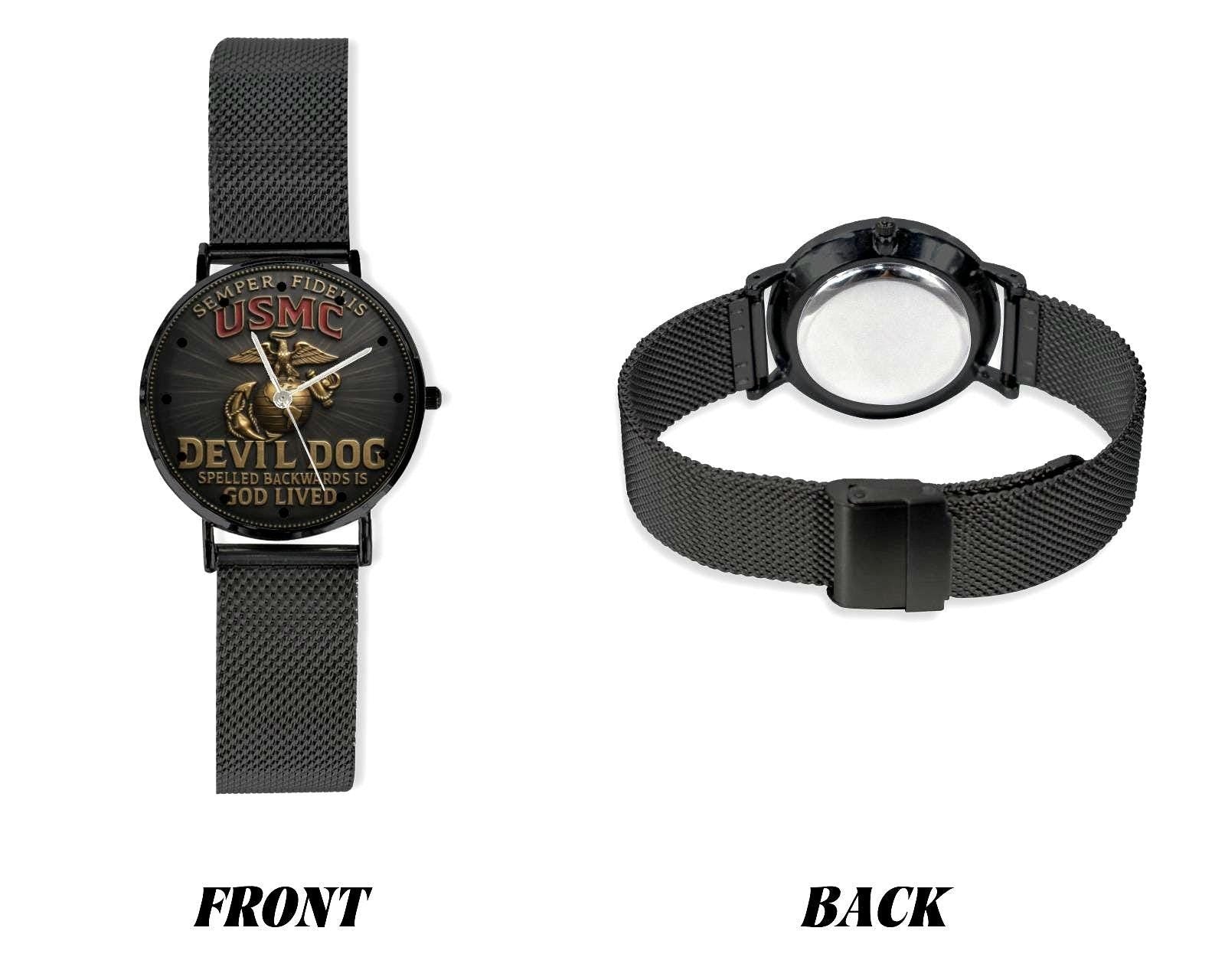 Men's USMC Devil Dog Marine Corp 40MM All Stainless Steel Monogram Quartz Watch