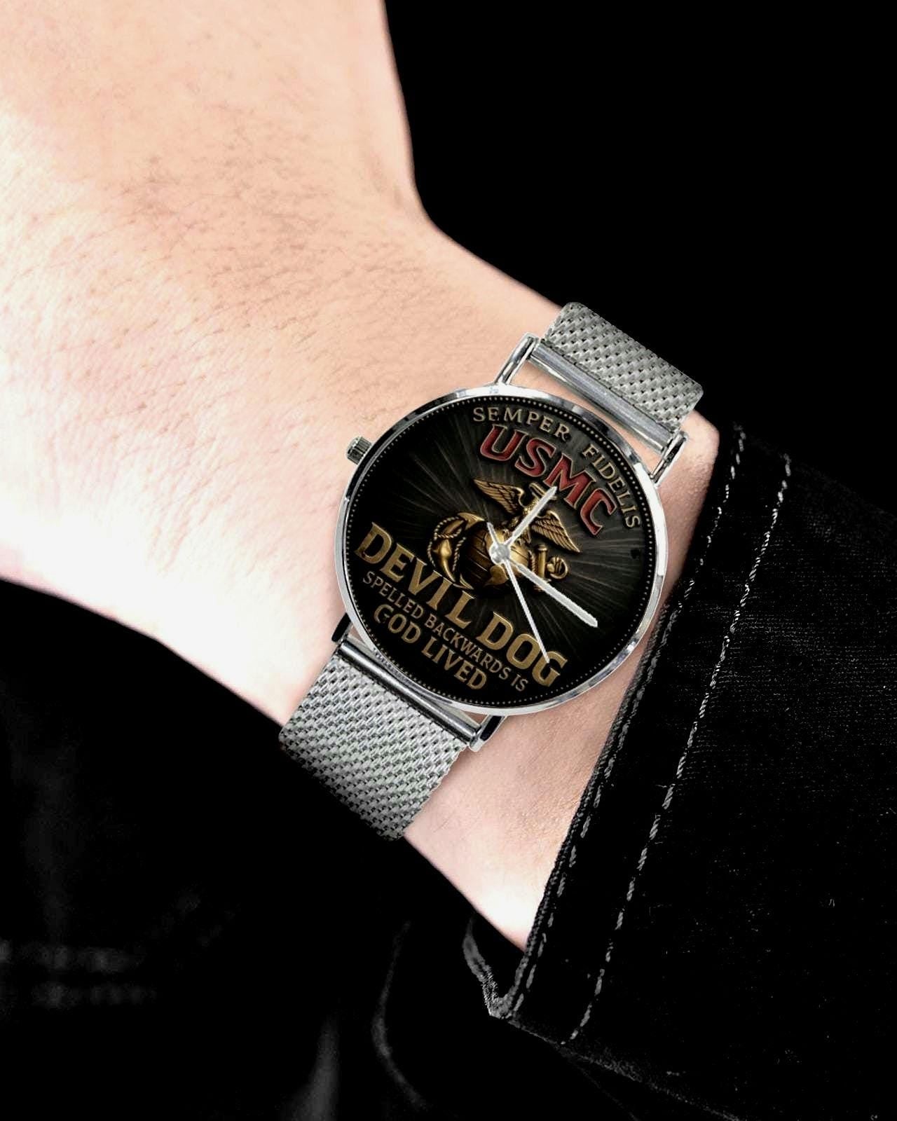Men's USMC Devil Dog Marine Corp 40MM All Stainless Steel Monogram Quartz Watch