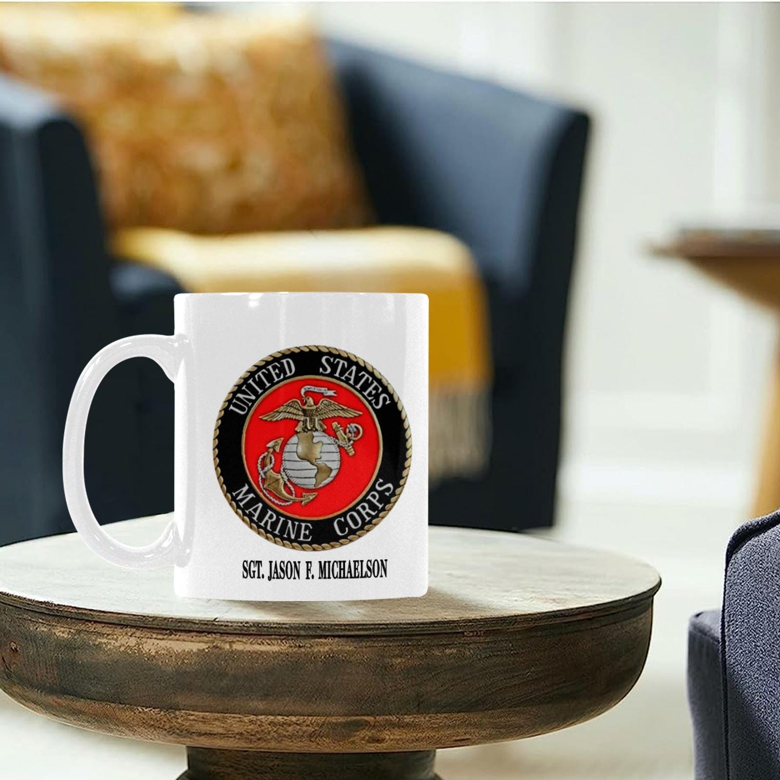 Custom USMC Marine Corp (2) Sided Insignia Monogram Coffee Mug Cup