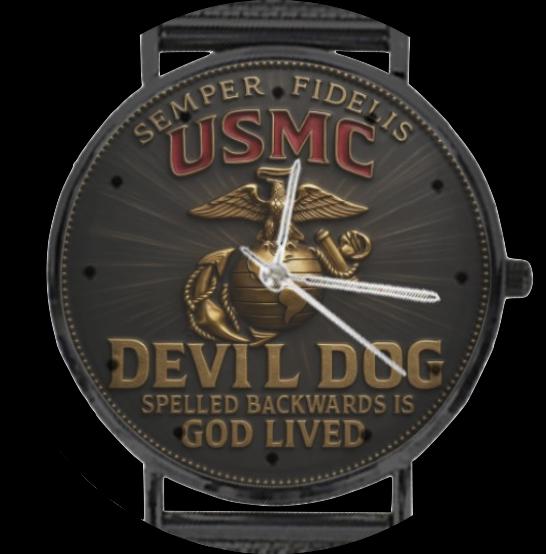 Men's USMC Devil Dog Marine Corp 40MM All Stainless Steel Monogram Quartz Watch
