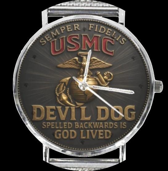 Men's USMC Devil Dog Marine Corp 40MM All Stainless Steel Monogram Quartz Watch
