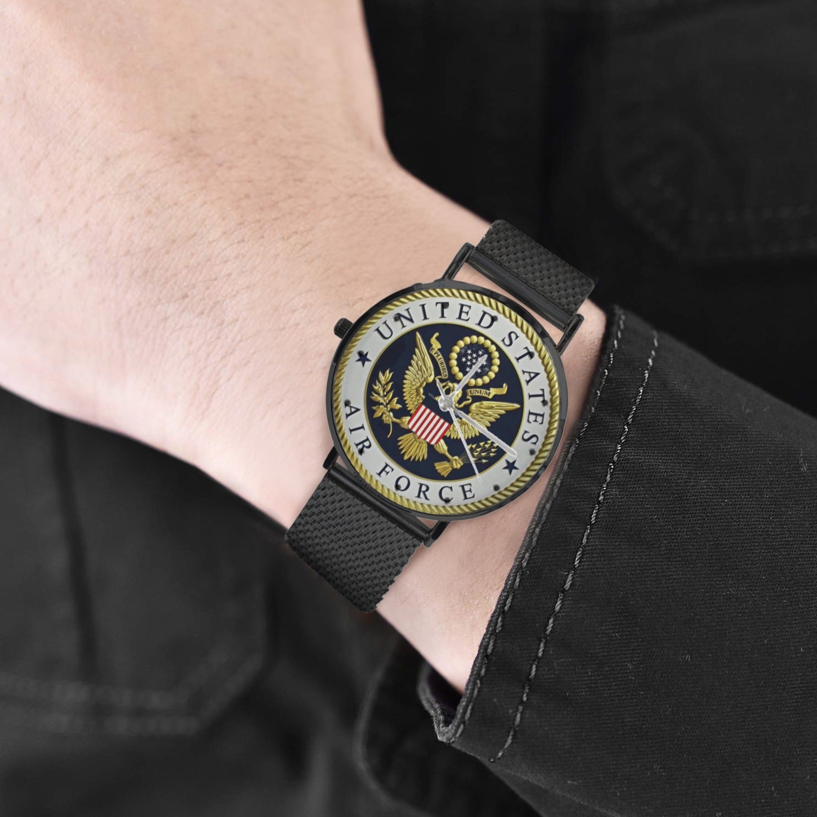 Men's Custom U.S. Air Force Insignia 40MM All Stainless Steel Monogram Quartz Watch