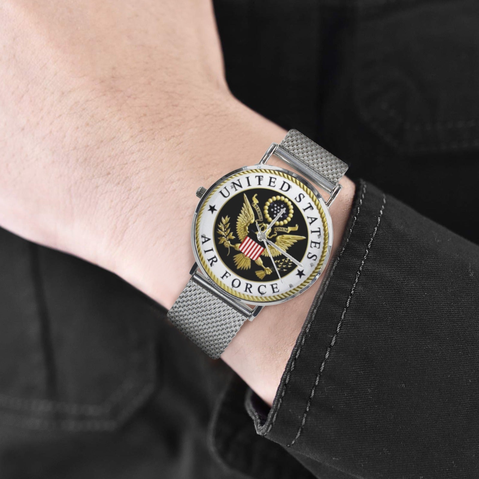 Men's Custom U.S. Air Force Insignia 40MM All Stainless Steel Monogram Quartz Watch