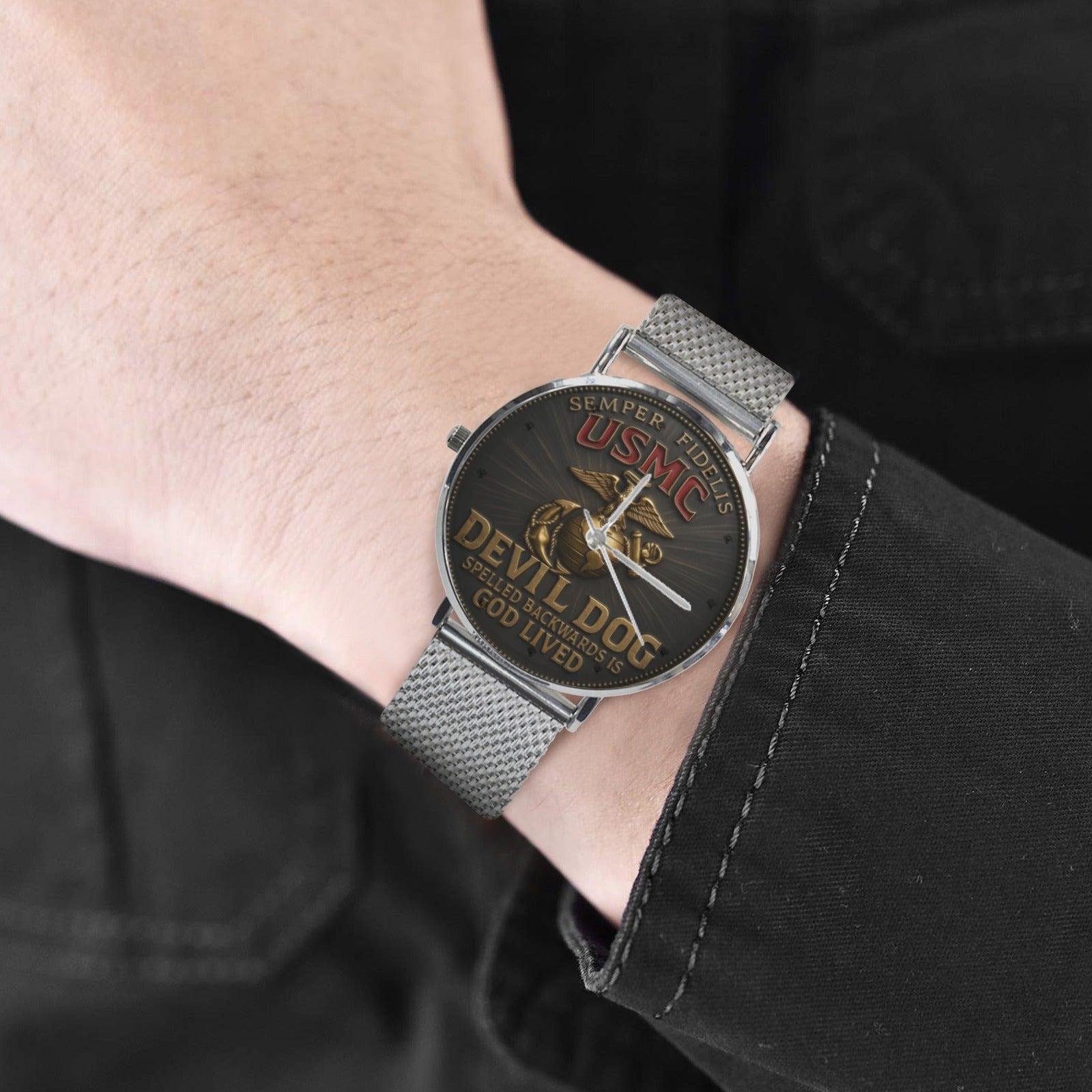 Men's Custom USMC Marine Corp 40MM All Stainless Steel Quartz Monogram Watch