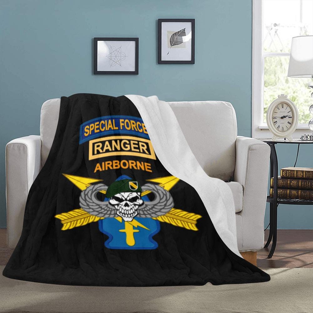 Custom U.S. Army Airborne Ranger Flannel Fleece 60X80 Inch Monogram Blanket