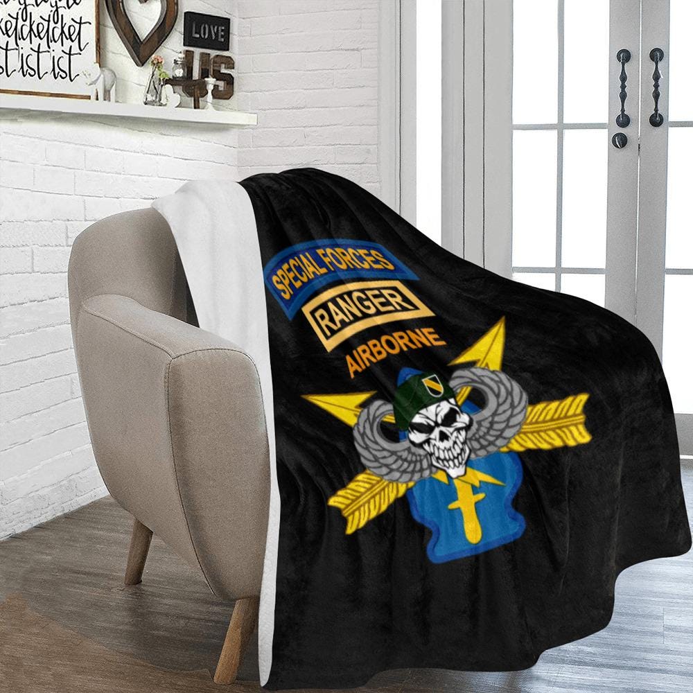 Custom U.S. Army Airborne Ranger Flannel Fleece 60X80 Inch Monogram Blanket