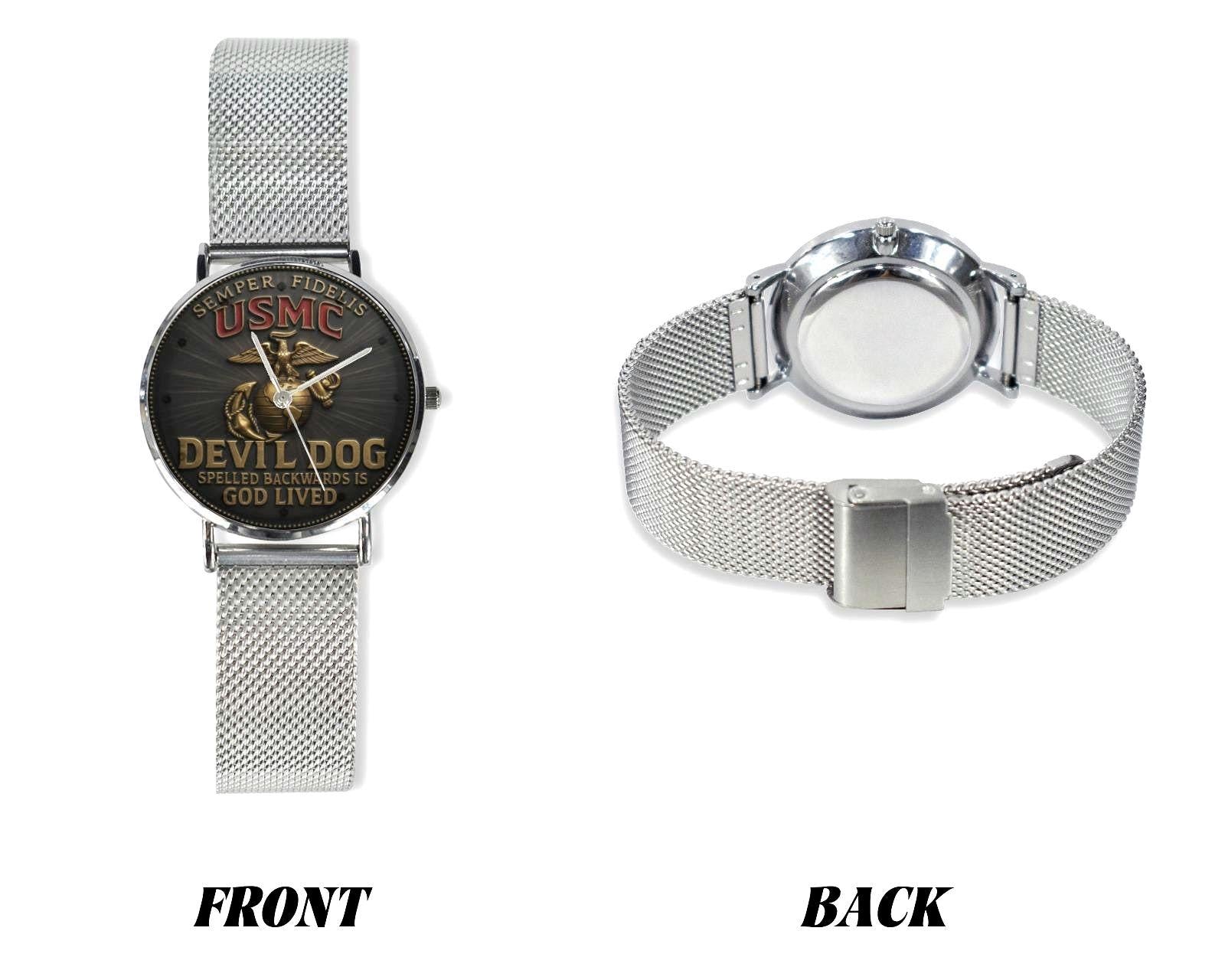 Men's USMC Devil Dog Marine Corp 40MM All Stainless Steel Monogram Quartz Watch
