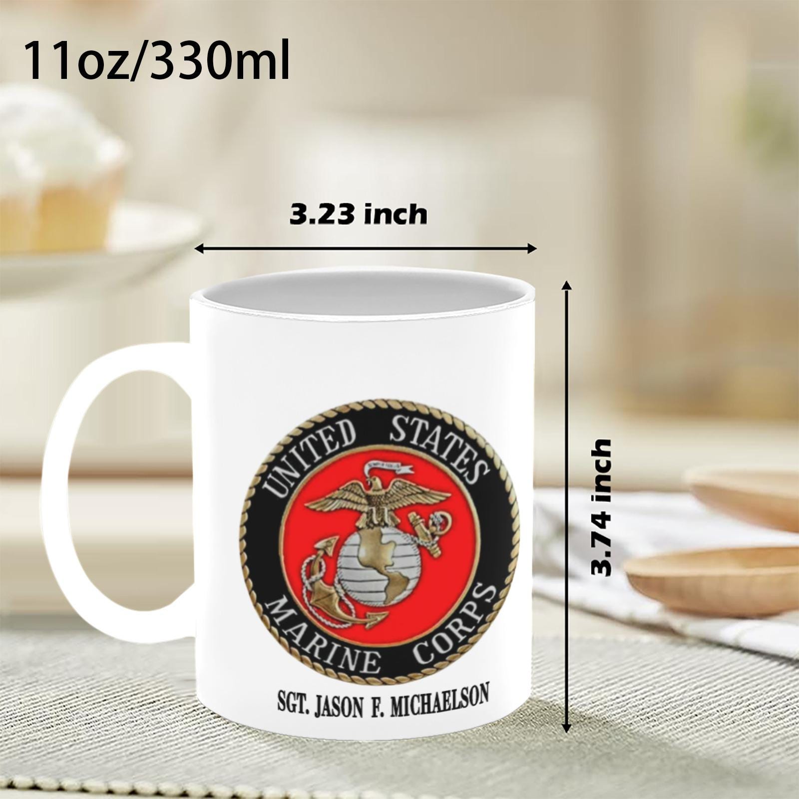 Custom USMC Marine Corp (2) Sided Insignia Monogram Coffee Mug Cup